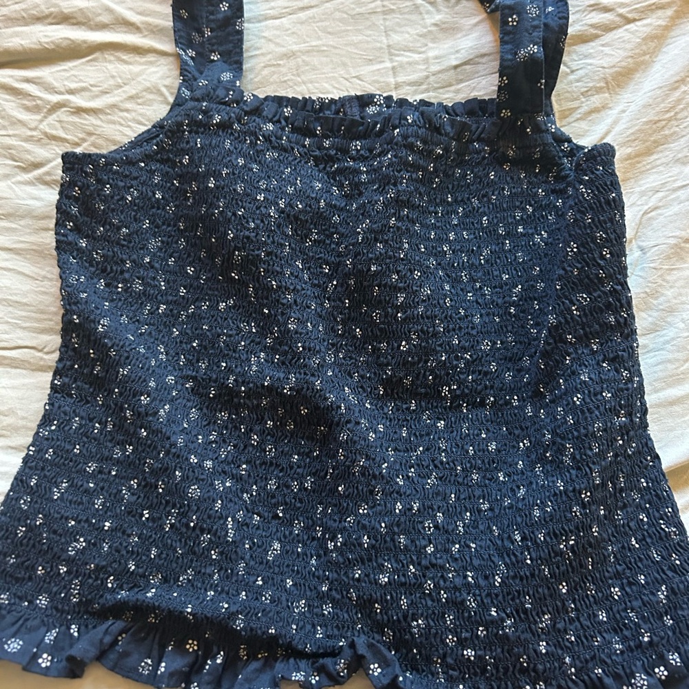Madewell Navy Smocked Floral Tank Top